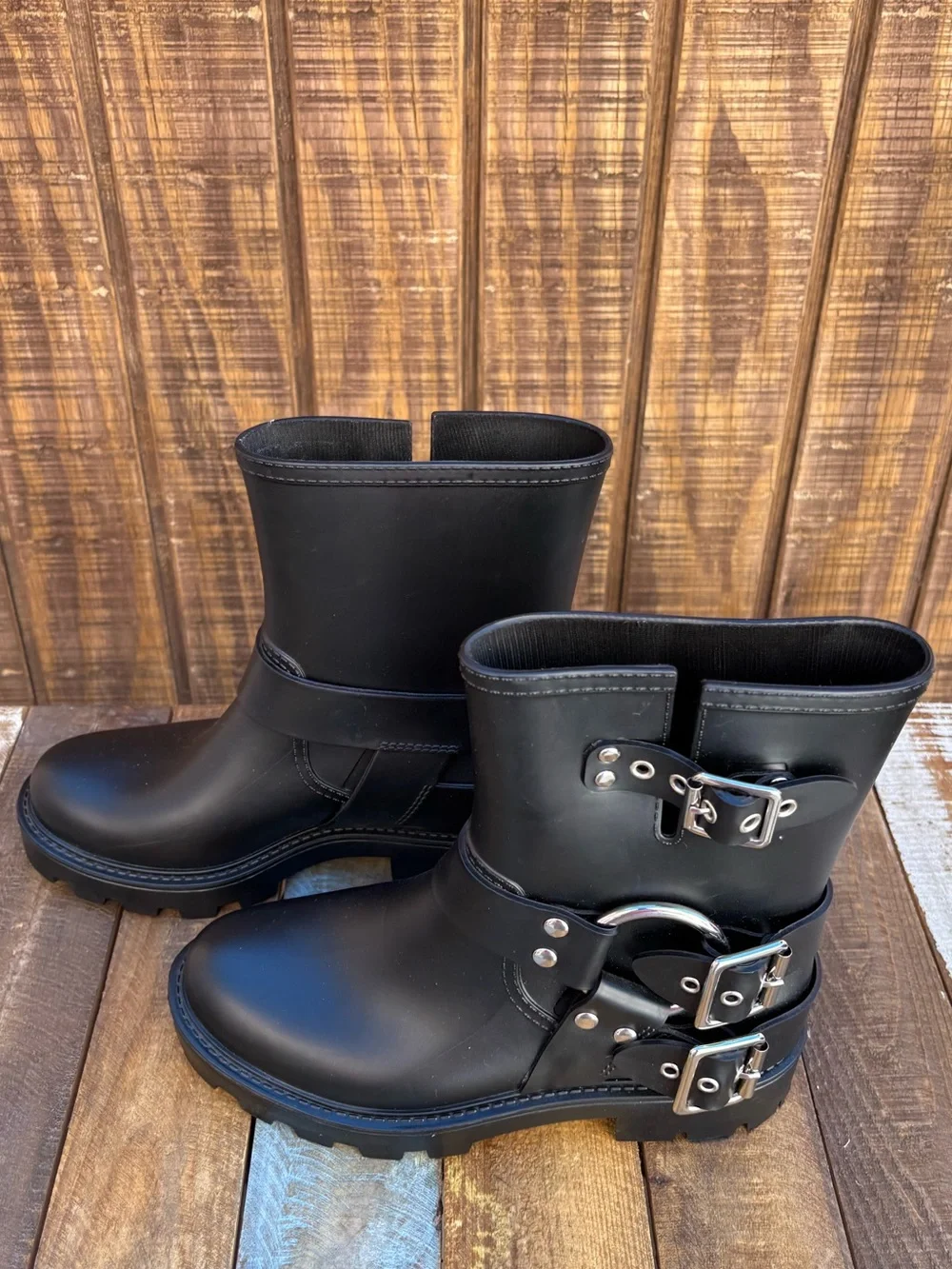 Jeffrey Campbell Black Moto Chunky Rain Boots
